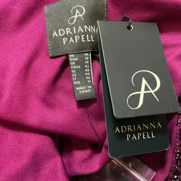 Adrianna Papell Beaded Long Column Evening Gown Fuchsia Pink Size 10 Dress - Picture 10 of 12